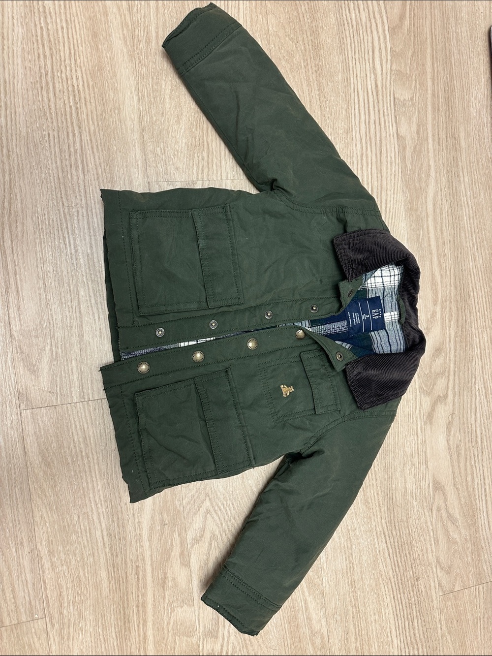 GAP Dark Green Kids Pea Coat with Corduroy Collar